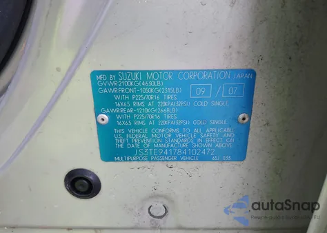 2008 Suzuki Grand Vitara Appearance/Appearance + from USA, damaged, VIN JS3TE941784102472